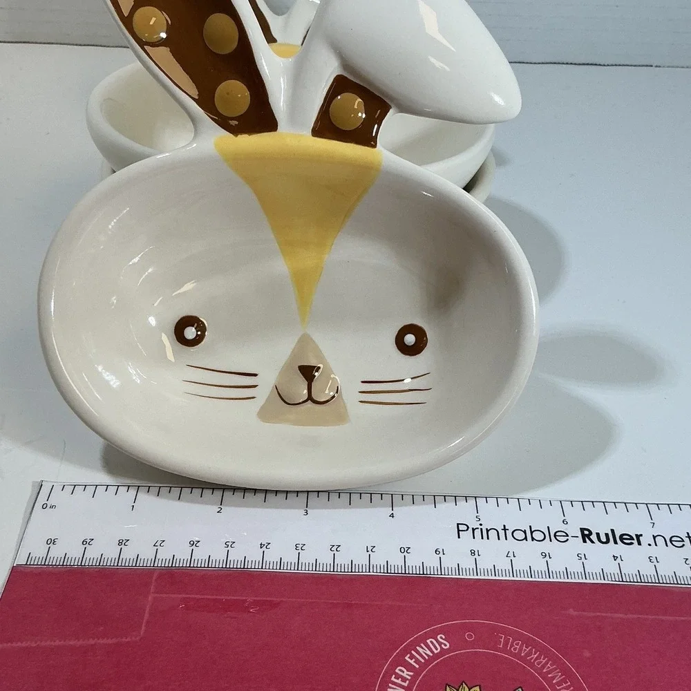 Target Easter 2012 Bunny‎ Rabbit Ceramic Snack Bowls Set of 3 White Brown Yellow